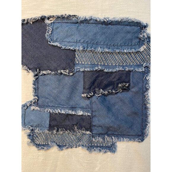 Chico's Women's 3/4th  Long-Sleeve White Top With Frayed Denim Patchwork Design - Picture 4 of 11